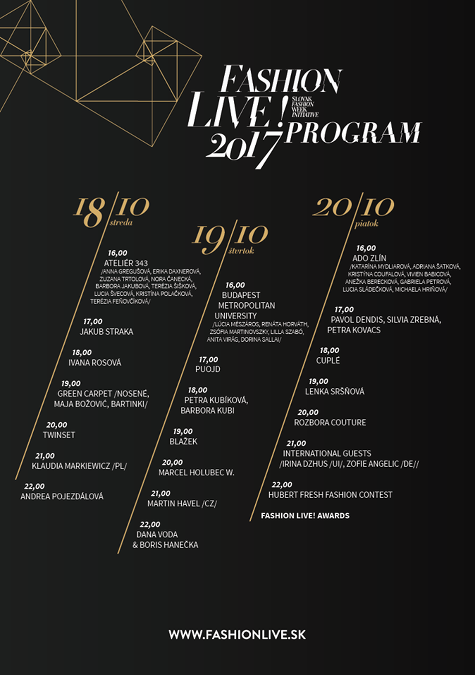 Program Fashion LIVE! 2017 na nasledujúce dni