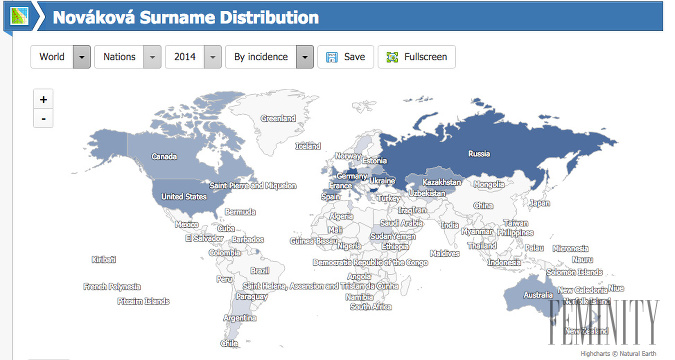 Vyznačené krajiny podľa štatistík, kde sa nachádza najviac ľudí s rovnakým priezviskom ako máte vy